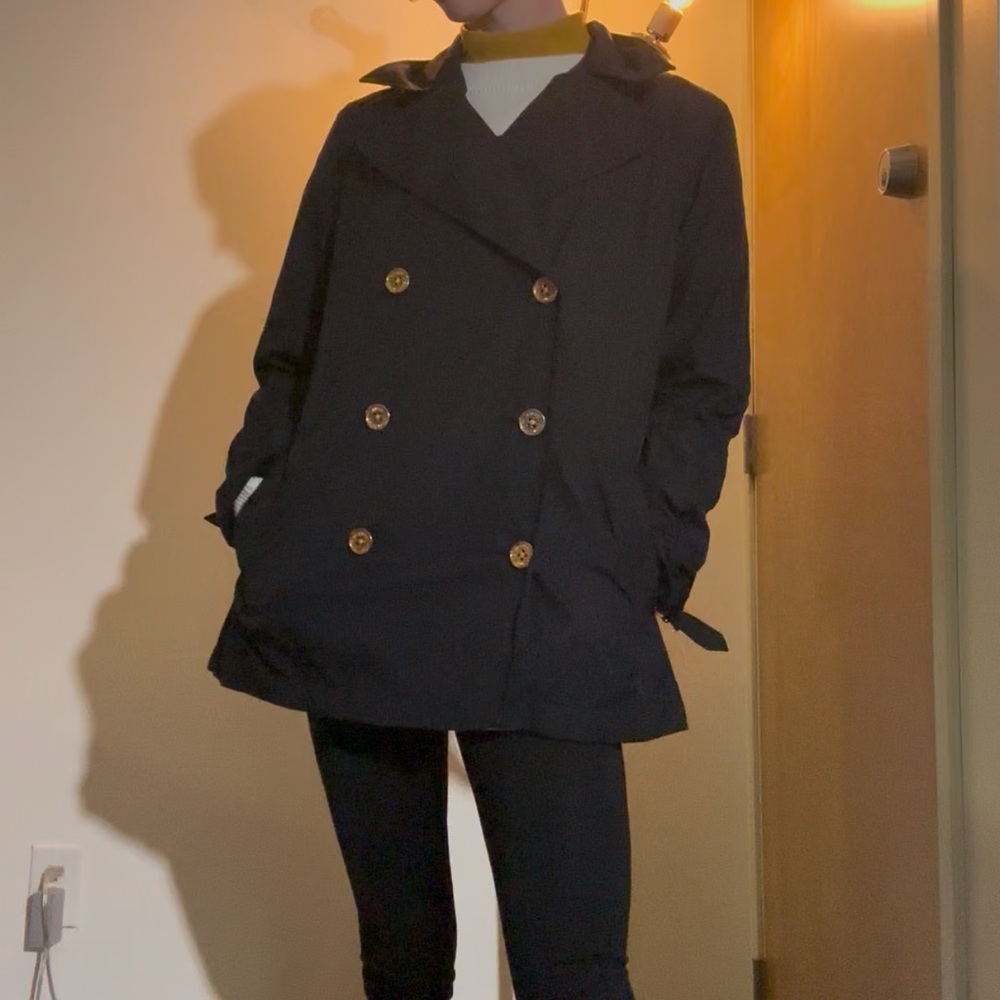 Ralph Lauren Black Double Breasted Silk Trench Coat Gold Hardware